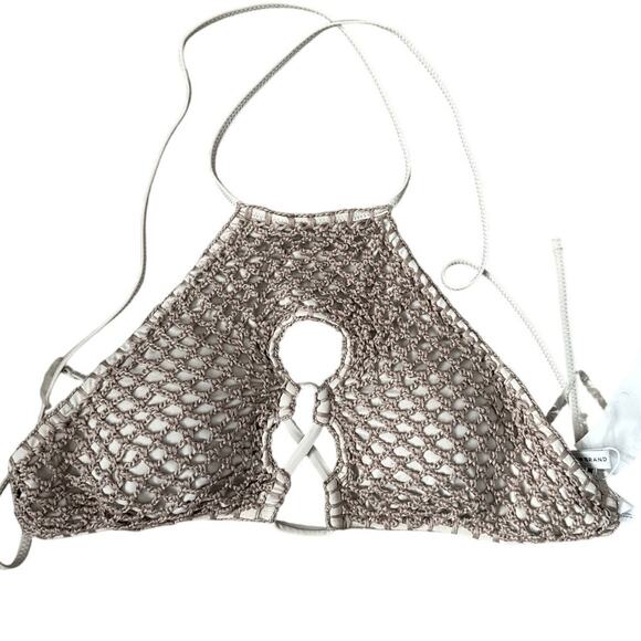 Lucky Brand Crochet Tie Back Strappy Bikini Top in Sand Size Small - Picture 2 of 7